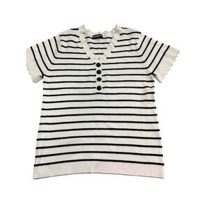 Karl Lagerfeld Paris Women's XL Black Striped Knit Pullover Top